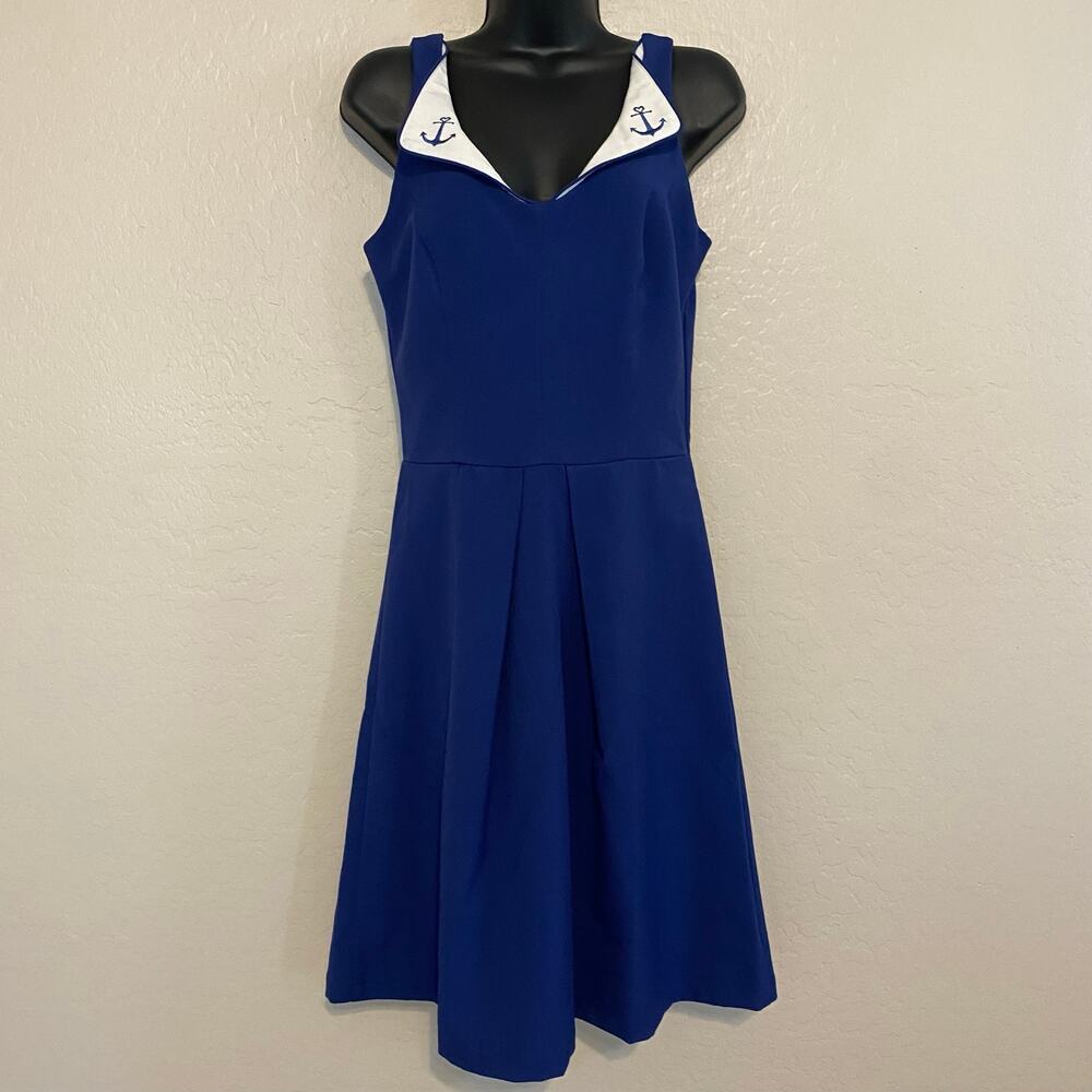 Rock Steady Sailor Dress Womens Sz Medium Nautical Retro Pinup Blue Anchors